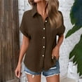 thumbnail image 1 of Fglymey Womens Casual V Neck Button Down Shirts for Women Solid Short Sleeve Blouse Tops Brown S, 1 of 7
