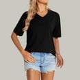 thumbnail image 1 of Fglymey Womens Short Sleeve T Shirts V Neck Tops Summer Trendy Casual Basic Tee Shirt Black S, 1 of 4