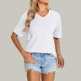 thumbnail image 1 of Fglymey Womens Short Sleeve T Shirts V Neck Tops Summer Trendy Casual Basic Tee Shirt White S, 1 of 4