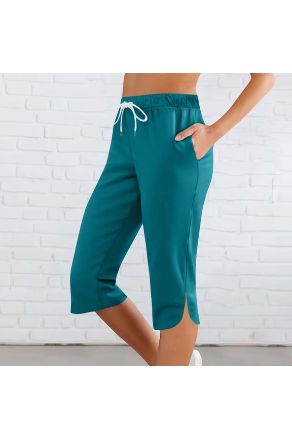 Women Capris Pants Quickly Dry Beach Swimming Pants with Pockets Sky Blue S