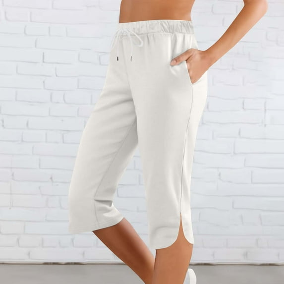 Fglymey Women Capris Pants Quickly Dry Beach Swimming Pants with Pockets White M