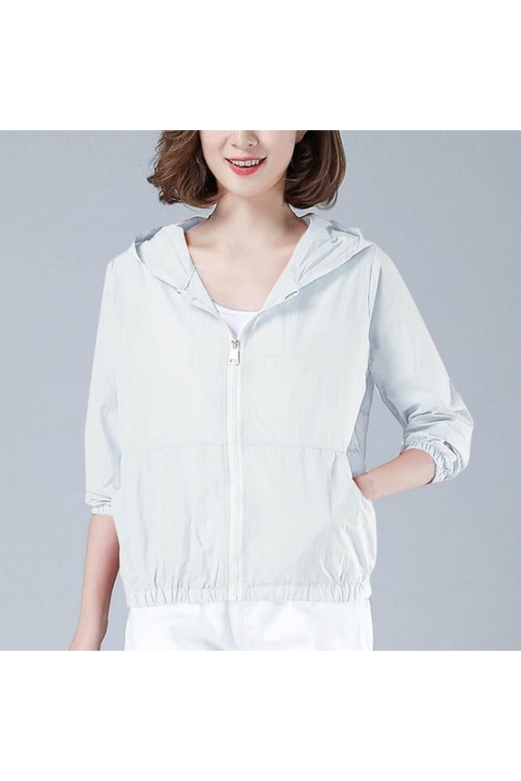 Women Summer Jacket Long Sleeve Hooded Thin Coat Loose Sun Protection Clothing Female Jacket White 4XL
