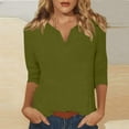thumbnail image 1 of 3/4 Sleeve Tops for Women Notched V Neck T Shirts Three Quarter Length Shirts Womens Blouses Army Green L, 1 of 6