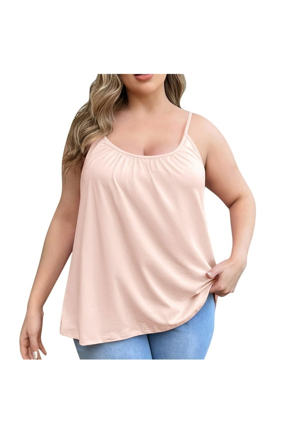 Women's Plus Size Cool Flowy Bra Cami | with Built-in Cups | Adjustable Spaghetti Strap Beige 2XL