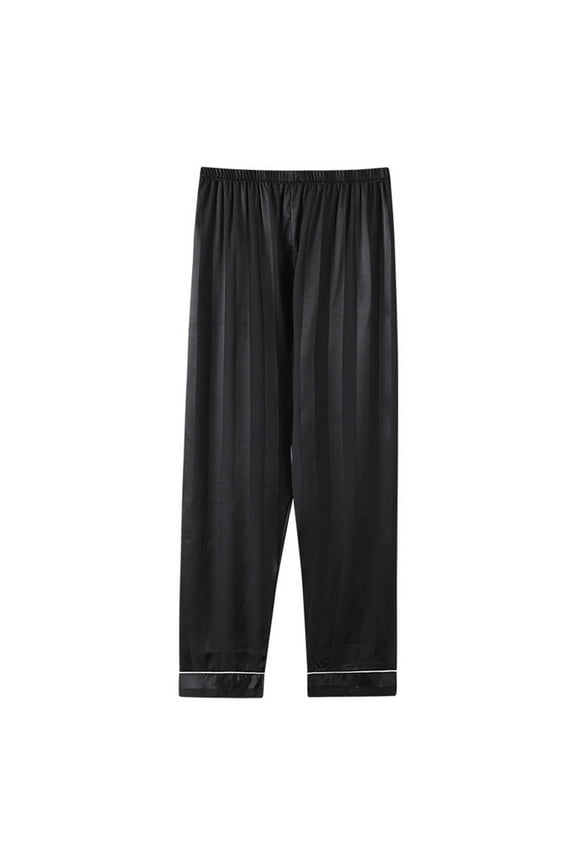 Women's Silk Satin Pajama Pants, Casual High Waist Long Sleep Pants with Pockets Black XL