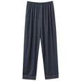 thumbnail image 1 of Fglymey Women's Silk Satin Pajama Pants, Casual High Waist Long Sleep Pants with Pockets Dark Gray 3XL, 1 of 4