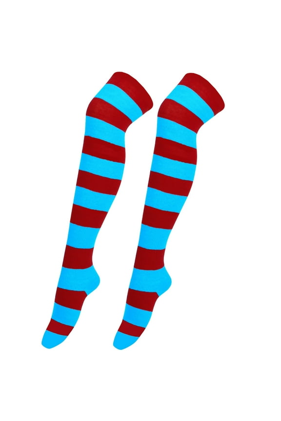 1 Pair Christmas Stockings High Long for Womens Over Knee Socks Party Knee High Long Striped Socks Sky Blue
