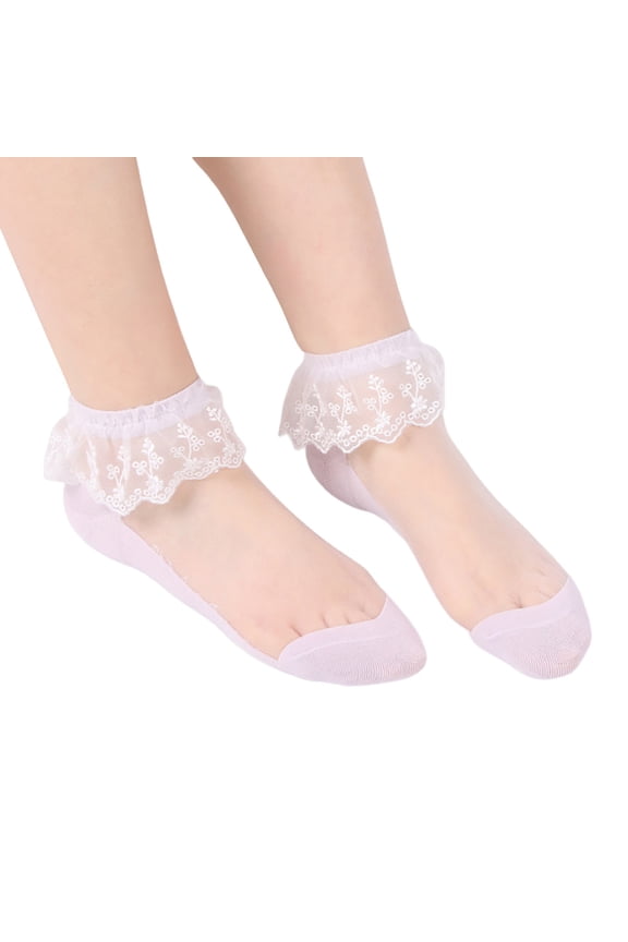 1 Pairs Womens Ballerina Socks Solid Lace Socks Short Stockings with Splice Detail Boat Socks for Summer Style Purple One Size