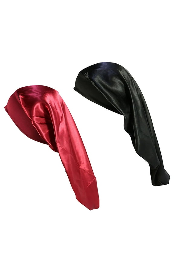 2-Pack Long Dreadlocks Satin Night Caps for Ladies, Oversized Wide Band Sleep Bonnet - Hats for Women Blue