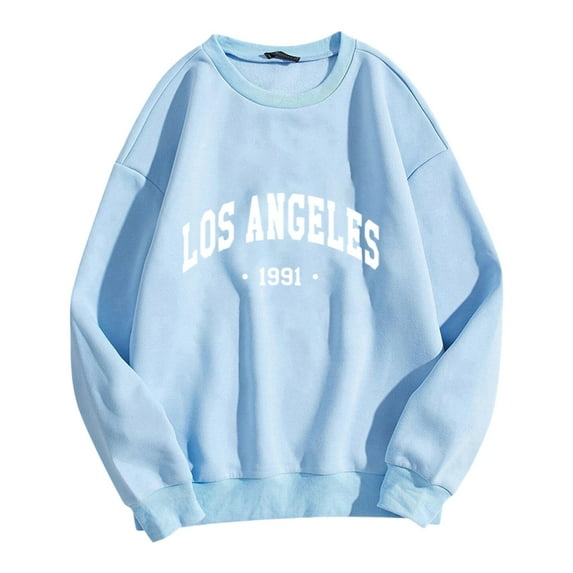Fgnfyis 2025 Hoodless Hoodies for Women Pullover Sweatshirt Casual Letter Printing Sports Top Long Sleeve Hoodie Womens Light Blue M