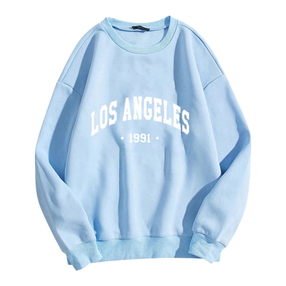 Fgnfyis 2025 Hoodless Hoodies for Women Pullover Sweatshirt Casual Letter Printing Sports Top Long Sleeve Hoodie Womens Light Blue S
