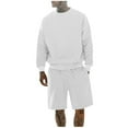 thumbnail image 1 of Fgnfyis 2025 Men's Loose Casual Checkerboard Sports Shorts Crew Neck Long Sleeve T Shirt Two Piece Set 2 Piece Sets Men Outfit White XXXL, 1 of 8