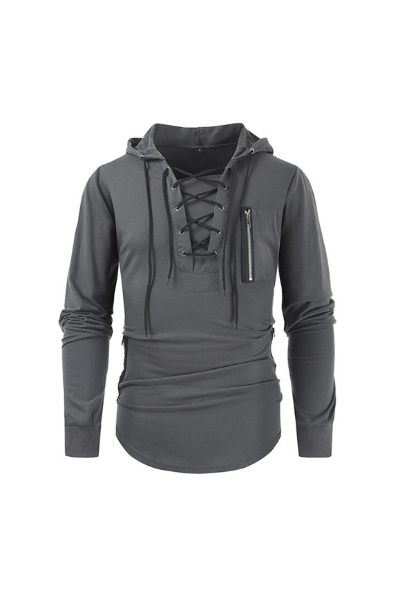 2025 Men's Spring and Autumn Hoodie Solid Color Lace up Zipper Pocket Sports Street Clothing Hooded Sweatshirt Mens Hoodies Grey S