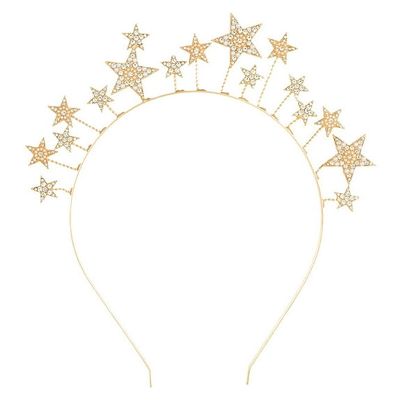 Fgnfyis 3D Star Pearl Headband Alloy Five Pointed Star Hair Accessory Elegant Party Wear Head Accessories Gold One Size