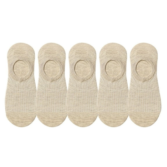 Fgnfyis 5 Pairs Of Casual Trainer Socks for Men and Women with Non Silicone Solid Color Boat Socks Low Cut Beige One Size