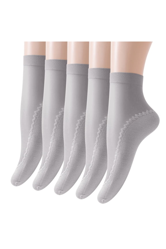 5 Pairs Women's Solid Patterned Bottom Non- Breathable Mid Socks Ankle Socks for Women for Comfort and Style Grey