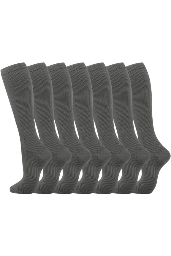 7 Pairs Of Compression Socks for Women and Men Knee High Socks Support for Athletic Running Cycling and Improved Circulation Grey L