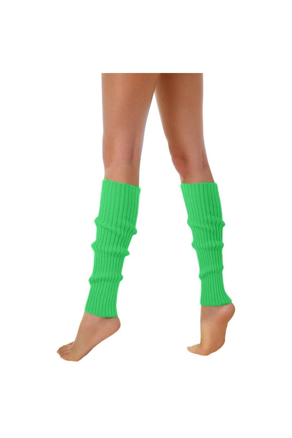 80s 90s Leg Warmers for Women Neon Ribbed Leg Socks Stylish Accessories Colorful Fluorescent Wool Knitted Sock Sleeves for Halloween Mint Green One Size