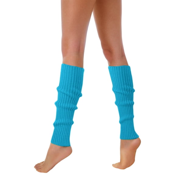 Fgnfyis 80s 90s Leg Warmers for Women Neon Ribbed Leg Socks Stylish Accessories Colorful Fluorescent Wool Knitted Sock Sleeves for Halloween Sky Blue One Size