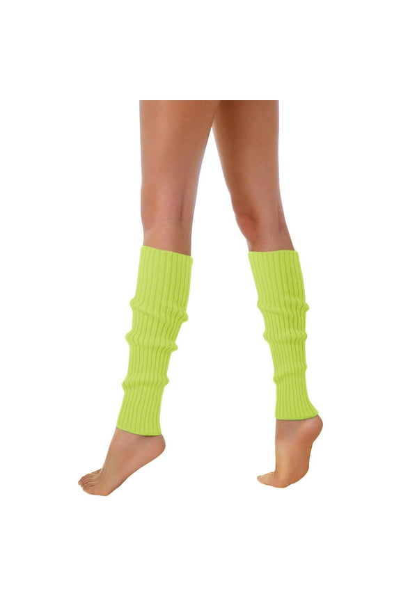 80s 90s Leg Warmers for Women Neon Ribbed Leg Socks Stylish Accessories Colorful Fluorescent Wool Knitted Sock Sleeves for Halloween Yellow One Size