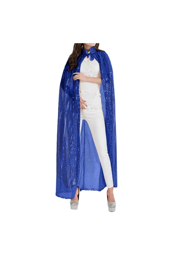 Adult Sequin Lace Cape Coat for Carnival Evening Party Elegant Shimmering Shawl Wrap Blue One Size
