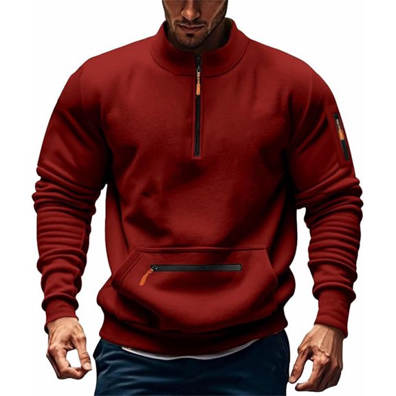 Fgnfyis And Hooded Sweatshirt for Men's Winter in 2025 with A Stand up Collar Half Zipper and Multiple Pockets Crewneck Sweatshirt Red_002 XXXXXL