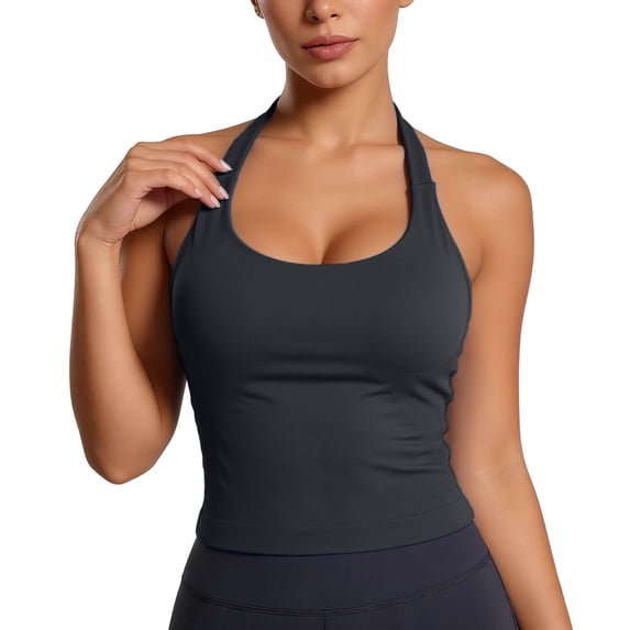 Fgnfyis Athletic Tank Tops for Women Built in Bra Seamless High Neck Yoga Workout Fitness Sleeveless Camisole Activewear Womens Summer Tank Tops Grey_001 XS