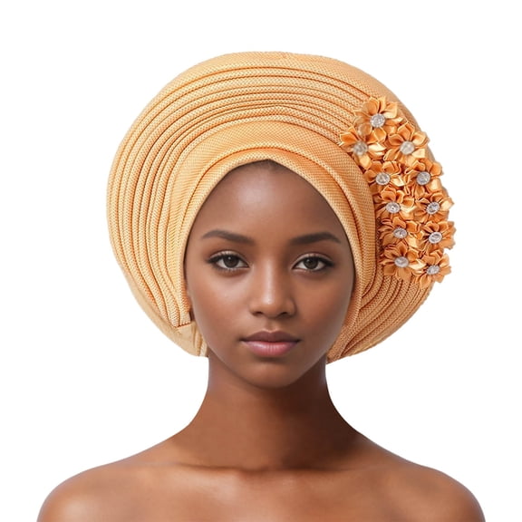 Fgnfyis Winter Hats for Women African Head Tie Aso Oke Headwraps Hat Turban for Wedding Party Handmade Elegant Khaki