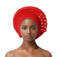 thumbnail image 1 of Fgnfyis Auto African Head Tie Aso Oke Headwraps Turban Wedding Party Handmade Elegant Hair Wear Beret Cap Red One Size, 1 of 5