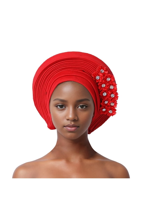 Auto African Head Tie Aso Oke Headwraps Turban Wedding Party Handmade Elegant Hair Wear Beret Cap Red One Size