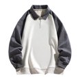 thumbnail image 1 of Fgnfyis Autumn Men's Lapel Hoodie Loose Splicing Long Sleeve Velvet Hoodie Shirt Mens Sweatshirt Grey XL, 1 of 9