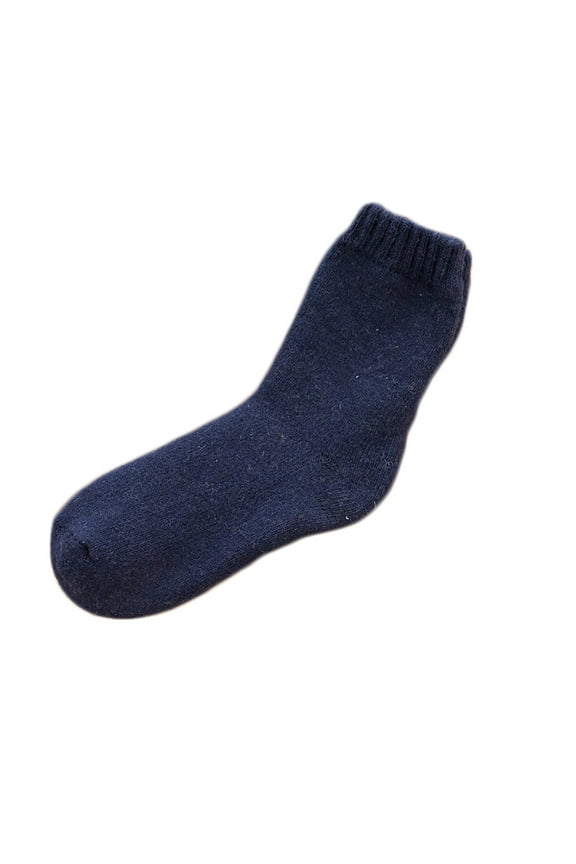 Autumn Winter Heavy Wool Socks for Men and Women Solid Color Medium Tube Thick Warm Socks Navy