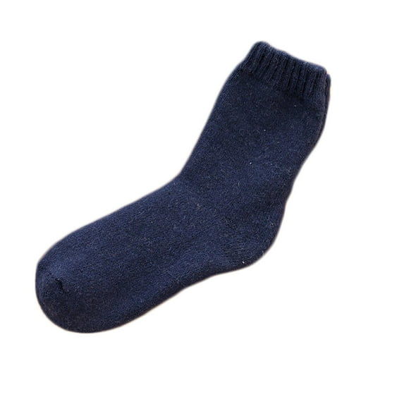 Fgnfyis Autumn Winter Heavy Wool Socks for Men and Women Solid Color Medium Tube Thick Warm Hoop Socks Navy