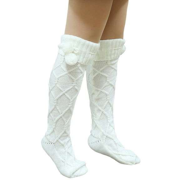 Fgnfyis Autumn Winter Knitted Over Knee High Tube Socks Long Stacked Wool Blend Breathable Stockings For Women Comfort White One Size