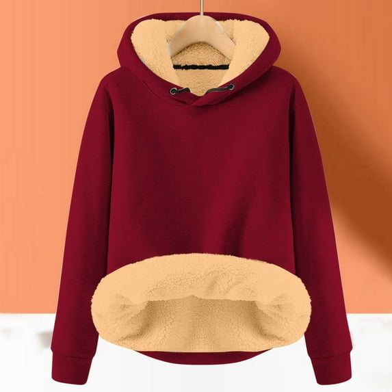 Fgnfyis Autumn Winter Solid Color Velvet Pullover Hoodie for Ladies Casual Warm Comfort XXXL