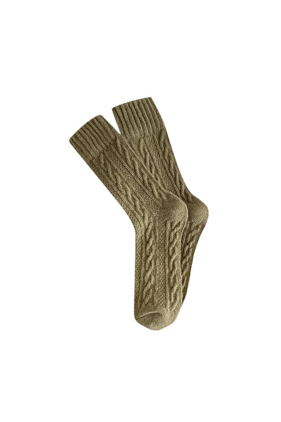 Autumn Winter Thick Warm Socks for Women Retro Coffee Color Knit Long Socks Mid Calf Socks Cozy and Fashionable Army Green One Size