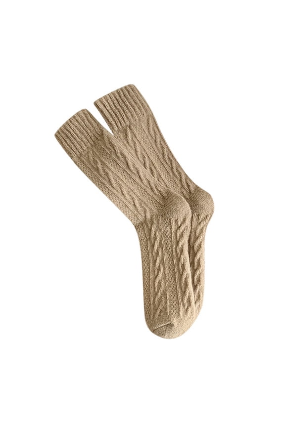 Autumn Winter Thick Warm Socks for Women Retro Coffee Color Knit Long Socks Mid Calf Socks Cozy and Fashionable Khaki One Size