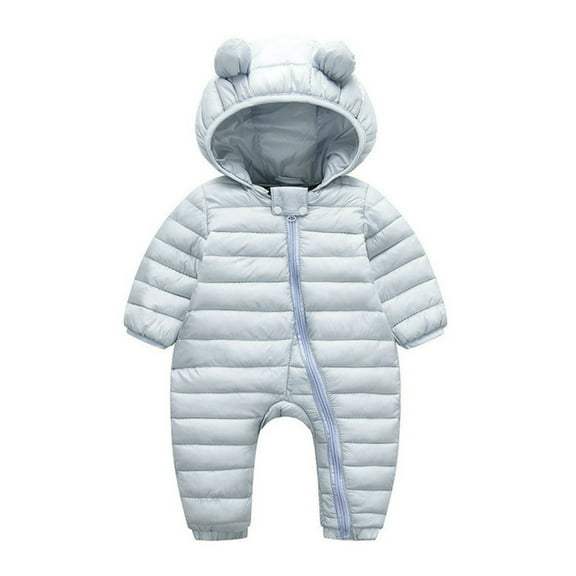 Fgnfyis Baby Boys Winter Warm Snowsuit with Bear Ears Hooded Jumpsuit Down Padded Outwear Jacket Light Blue 12-18 Months