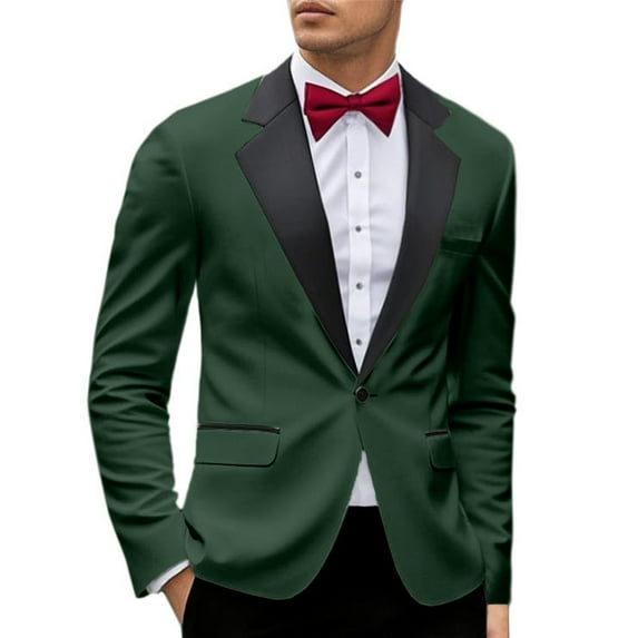 Fgnfyis Blazer for Men Mens Tailored Fit Suit Coat for Business Party Wedding and Events with Stylish Collar Design Versatile Mens Jacket Dark Green XXL