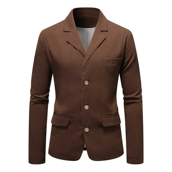 Fgnfyis Blazer for Men Mens Casual Fashion Solid Color Three Button Suit Jacket Waffle Texture for Smart Wear Mens Jacket Brown S