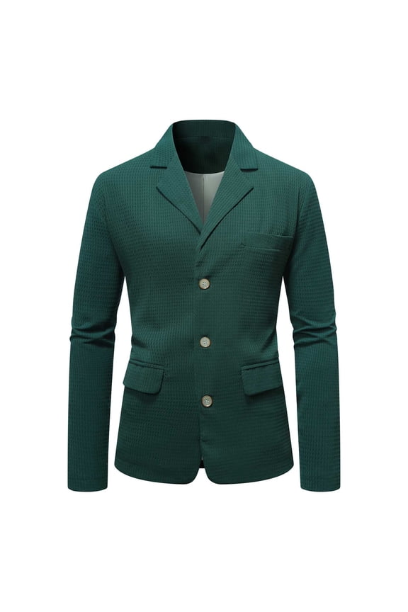 Blazer for Men Mens Casual Fashion Solid Color Three Button Suit Jacket Waffle Texture for Smart Wear Mens Jacket Green M