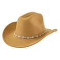 thumbnail image 1 of Fgnfyis Bohemian Style Fedora Cowboy Hat Men and Women with Rhinestone Embellishments on Curved Brim Fashion Western Accessory Khaki, 1 of 4