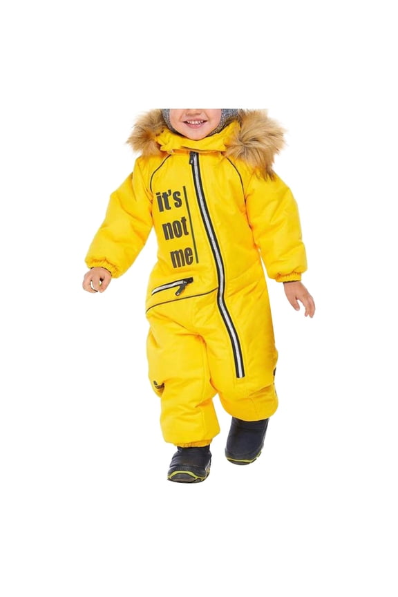 Boys All Weather Ski Snowsuit Thermal Windproof Winter Warm Overall with Detachable Hood Softshell Mud Outdoor Suit Yellow 18-24 Months