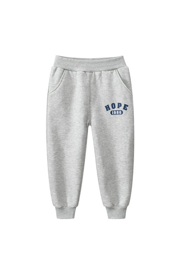 Boys Autumn Winter Cartoon Alphabet Print Lined Long Sport Pants with Ankles for Comfort Grey 6-7 Years