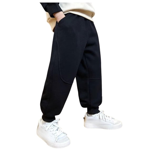 Fgnfyis Boys Comfortable Athletic Drawstring Jogger Pants with Elastic Waistband for Play and Casual Wear Lined Warmth Black 8-9 Years