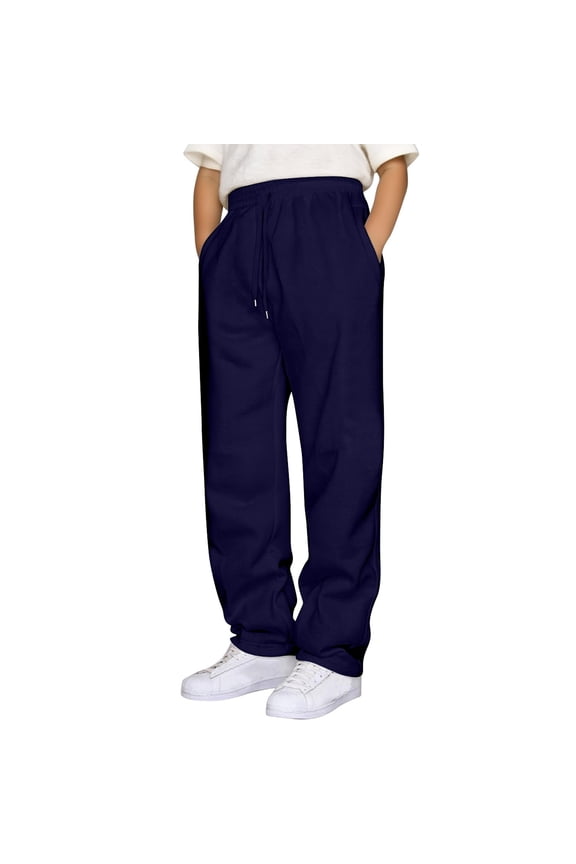 Boys Comfortable Elastic Waistband Drawstring Loose Fit Jogger Pants with Fly Casual Trousers for Kids and Outdoor Wear Navy 7-8 Years
