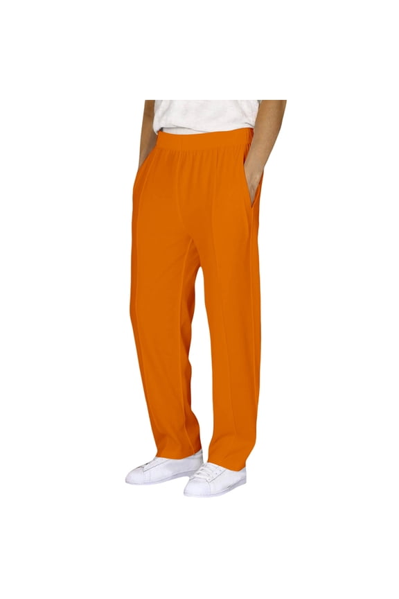 Boys Everyday Casual Trousers with Stretch Elastic Waistband for Play and School Wear Comfortable Durable Long Pants Orange 11-12 Years