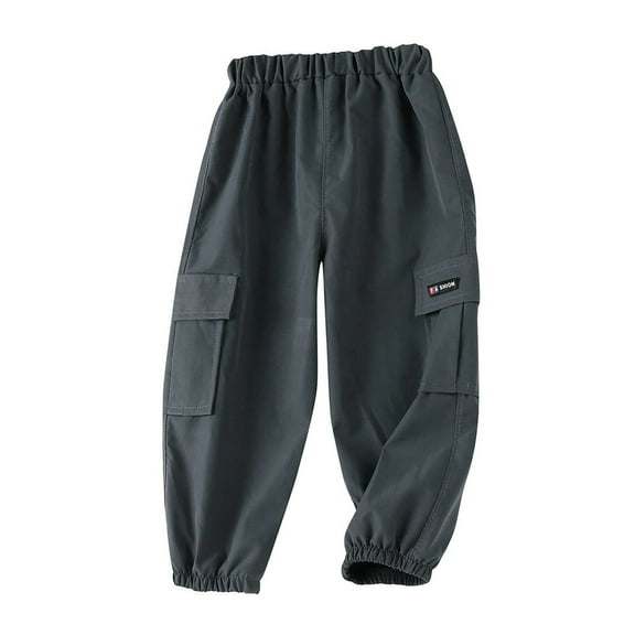 Fgnfyis Boys Lightweight Cargo Jogger Pants for Outdoor Play and Casual School Wear Comfortable Stretch Elastic Waist with Multiple Functional Pockets Dark Gray 2-3 Years