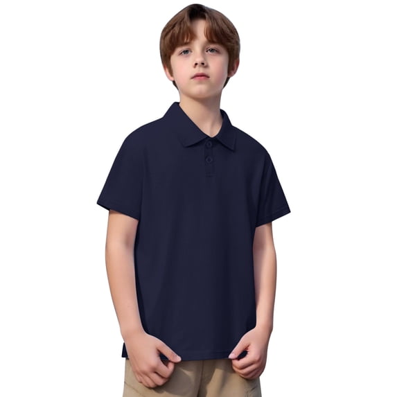 Fgnfyis Boys Polo Shirts Short Sleeve Summer Casual Solid Gentleman Lapel Tops for Kids Boys Shirts Dark Blue 6-7 Years