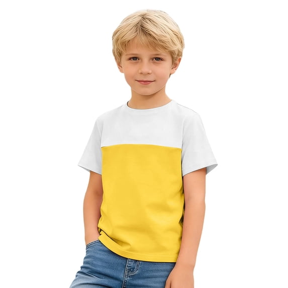 Fgnfyis Boys Short Sleeve Tops Color Block Casual Comfortable Tee for Kids with Contrast Design and Soft Boys T Shirts Yellow 6-7 Years
